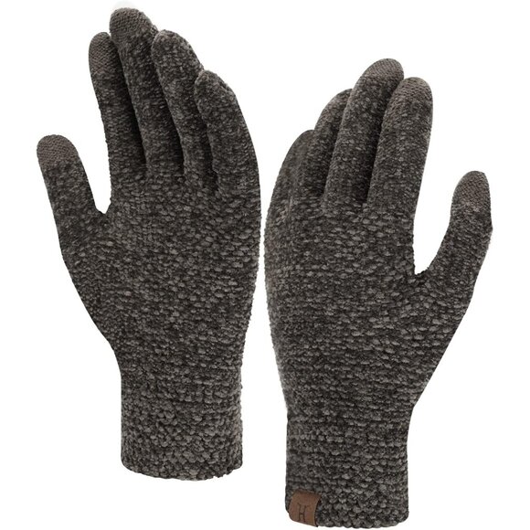 Accessories - Women's Coffee Chenille Stretchy Elastic Cuff Knit Winter Cold Weather Gloves